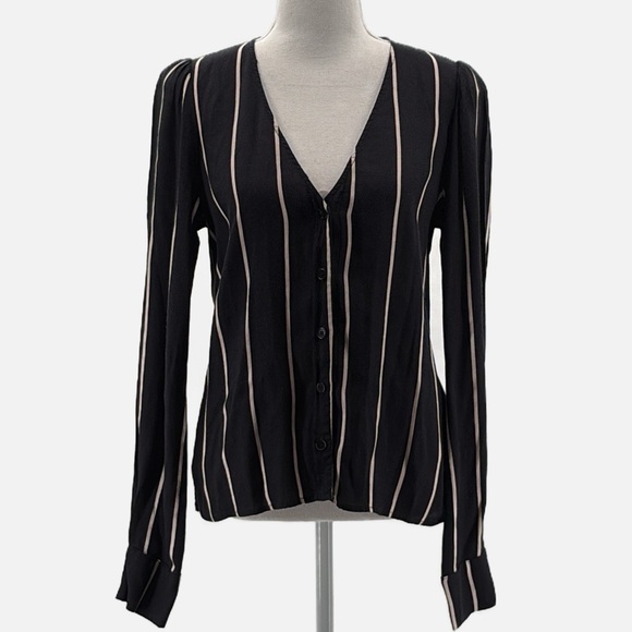 Reformation Annalise Sinatra Stripe Blouse in Black & Ivory - Size Medium - Picture 2 of 8